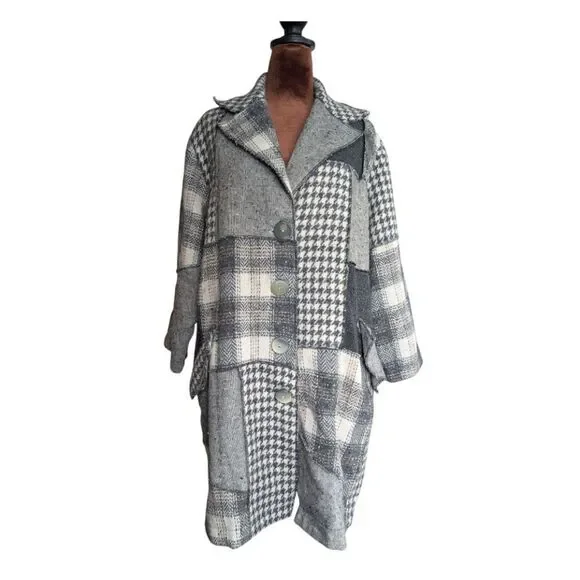 Plaid Patchwork Transitional Spring Coat Size M - Picture 4 of 11